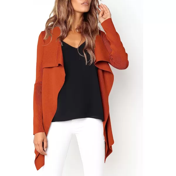 imageANRABESS Womens Casual Long Sleeve Open Front Jackets Knitted Cardigan Sweater with BeltRust Red