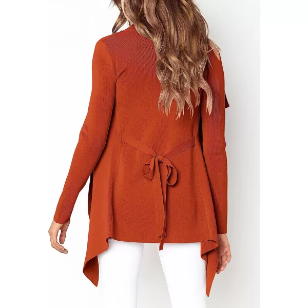 imageANRABESS Womens Casual Long Sleeve Open Front Jackets Knitted Cardigan Sweater with BeltRust Red