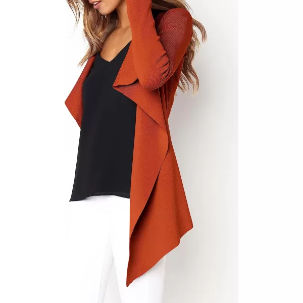 imageANRABESS Womens Casual Long Sleeve Open Front Jackets Knitted Cardigan Sweater with BeltRust Red