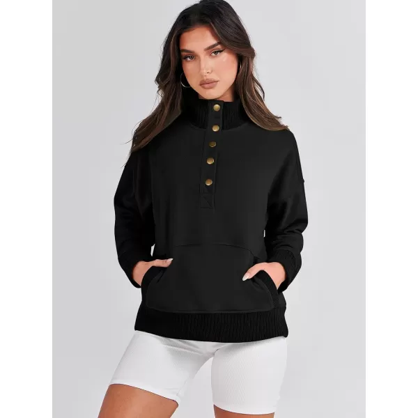 imageANRABESS Womens Casual Long Sleeve Sweatshirt Button Up V Neck Loose Henley Pullover Tops with PocketsBlack