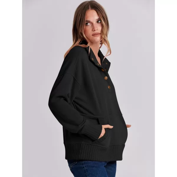imageANRABESS Womens Casual Long Sleeve Sweatshirt Button Up V Neck Loose Henley Pullover Tops with PocketsBlack