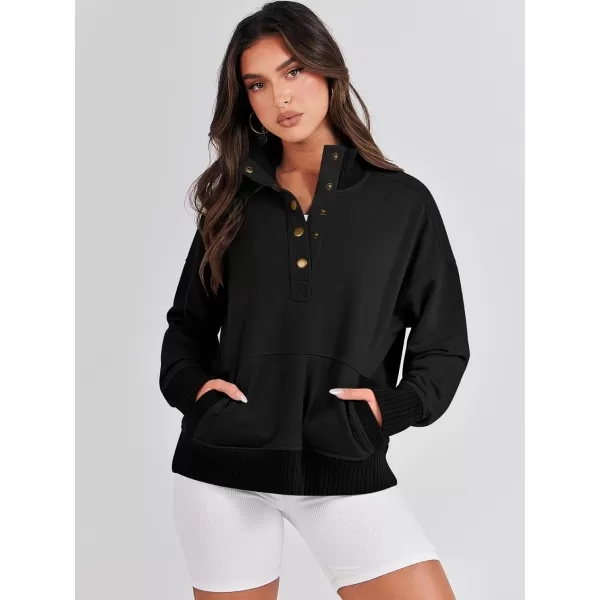imageANRABESS Womens Casual Long Sleeve Sweatshirt Button Up V Neck Loose Henley Pullover Tops with PocketsBlack