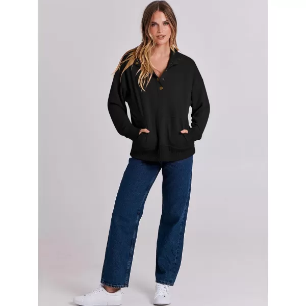 imageANRABESS Womens Casual Long Sleeve Sweatshirt Button Up V Neck Loose Henley Pullover Tops with PocketsBlack