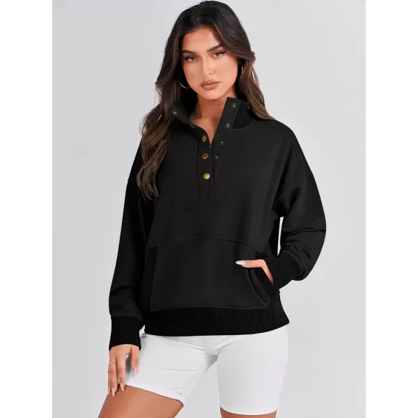 imageANRABESS Womens Casual Long Sleeve Sweatshirt Button Up V Neck Loose Henley Pullover Tops with PocketsBlack