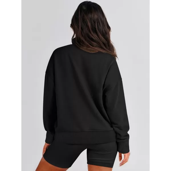 imageANRABESS Womens Casual Long Sleeve Sweatshirt Button Up V Neck Loose Henley Pullover Tops with PocketsBlack