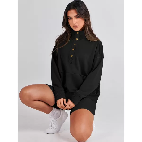 imageANRABESS Womens Casual Long Sleeve Sweatshirt Button Up V Neck Loose Henley Pullover Tops with PocketsBlack