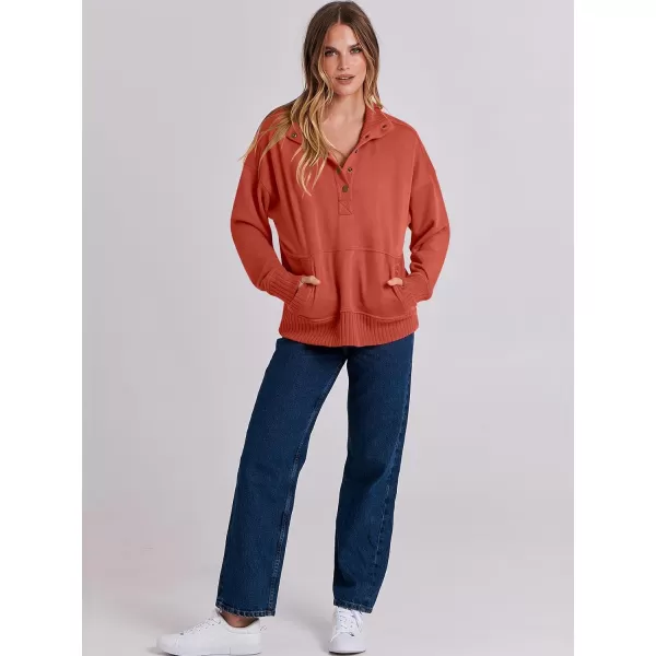 imageANRABESS Womens Casual Long Sleeve Sweatshirt Button Up V Neck Loose Henley Pullover Tops with PocketsBrick Red