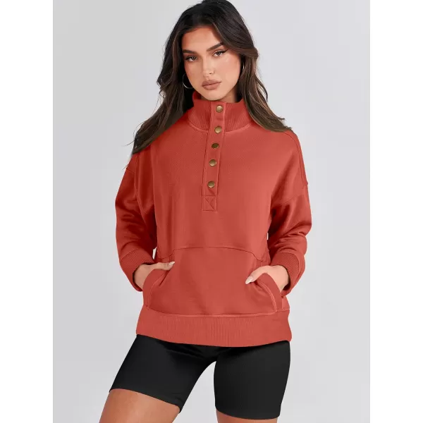 imageANRABESS Womens Casual Long Sleeve Sweatshirt Button Up V Neck Loose Henley Pullover Tops with PocketsBrick Red