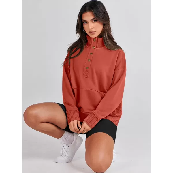 imageANRABESS Womens Casual Long Sleeve Sweatshirt Button Up V Neck Loose Henley Pullover Tops with PocketsBrick Red