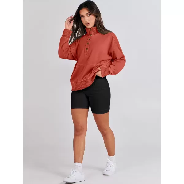imageANRABESS Womens Casual Long Sleeve Sweatshirt Button Up V Neck Loose Henley Pullover Tops with PocketsBrick Red