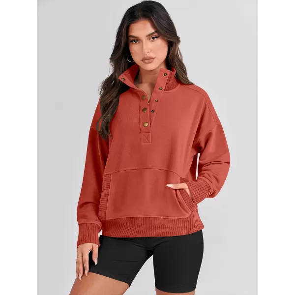 imageANRABESS Womens Casual Long Sleeve Sweatshirt Button Up V Neck Loose Henley Pullover Tops with PocketsBrick Red