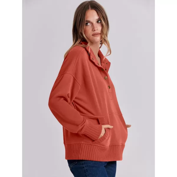 imageANRABESS Womens Casual Long Sleeve Sweatshirt Button Up V Neck Loose Henley Pullover Tops with PocketsBrick Red