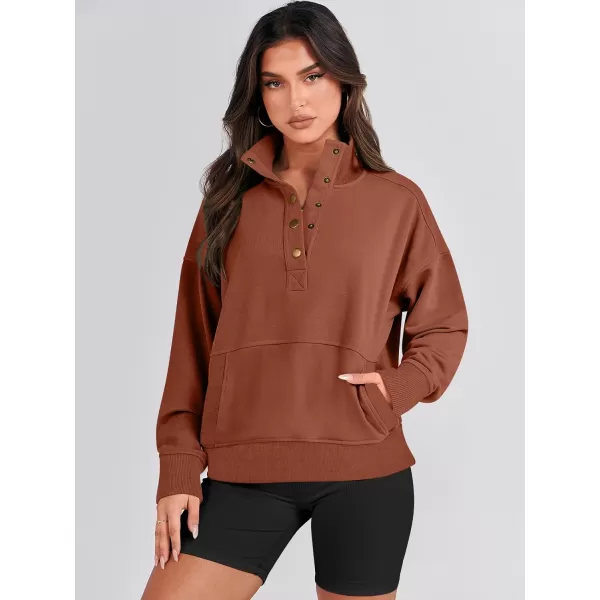 imageANRABESS Womens Casual Long Sleeve Sweatshirt Button Up V Neck Loose Henley Pullover Tops with PocketsCaramel