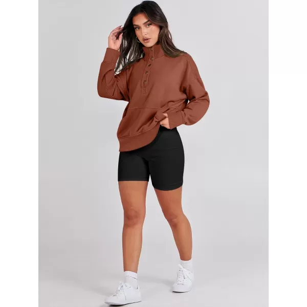 imageANRABESS Womens Casual Long Sleeve Sweatshirt Button Up V Neck Loose Henley Pullover Tops with PocketsCaramel