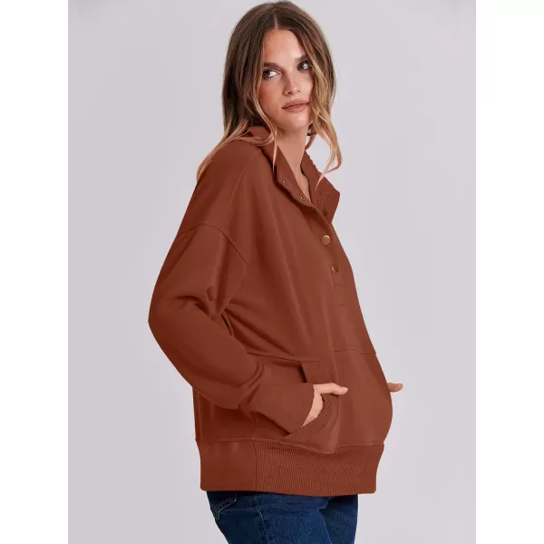 imageANRABESS Womens Casual Long Sleeve Sweatshirt Button Up V Neck Loose Henley Pullover Tops with PocketsCaramel