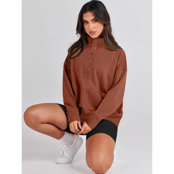 imageANRABESS Womens Casual Long Sleeve Sweatshirt Button Up V Neck Loose Henley Pullover Tops with PocketsCaramel