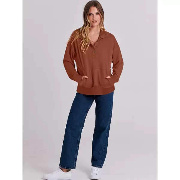 imageANRABESS Womens Casual Long Sleeve Sweatshirt Button Up V Neck Loose Henley Pullover Tops with PocketsCaramel