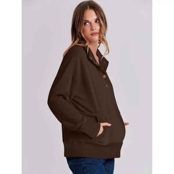 imageANRABESS Womens Casual Long Sleeve Sweatshirt Button Up V Neck Loose Henley Pullover Tops with PocketsCoffee