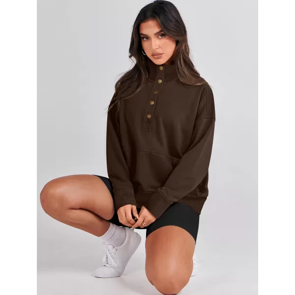 imageANRABESS Womens Casual Long Sleeve Sweatshirt Button Up V Neck Loose Henley Pullover Tops with PocketsCoffee