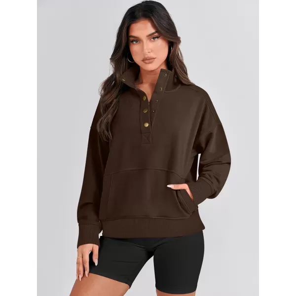 imageANRABESS Womens Casual Long Sleeve Sweatshirt Button Up V Neck Loose Henley Pullover Tops with PocketsCoffee