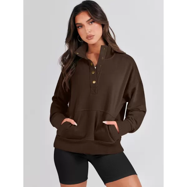 imageANRABESS Womens Casual Long Sleeve Sweatshirt Button Up V Neck Loose Henley Pullover Tops with PocketsCoffee