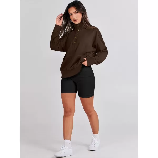 imageANRABESS Womens Casual Long Sleeve Sweatshirt Button Up V Neck Loose Henley Pullover Tops with PocketsCoffee