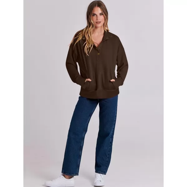 imageANRABESS Womens Casual Long Sleeve Sweatshirt Button Up V Neck Loose Henley Pullover Tops with PocketsCoffee