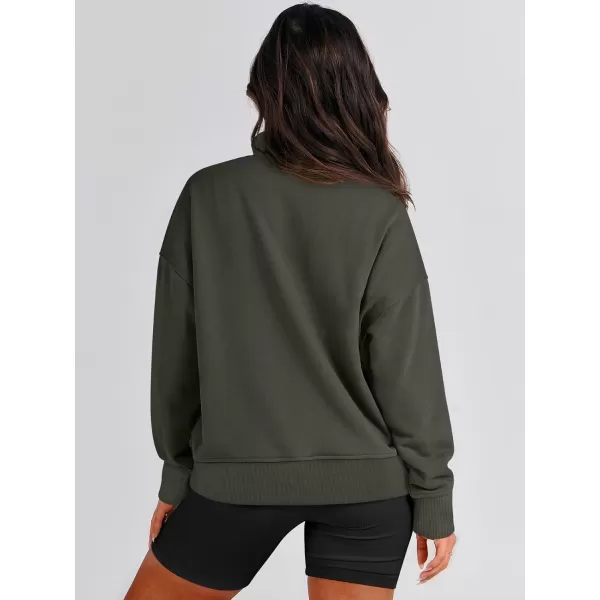 imageANRABESS Womens Casual Long Sleeve Sweatshirt Button Up V Neck Loose Henley Pullover Tops with PocketsDeep Army Green