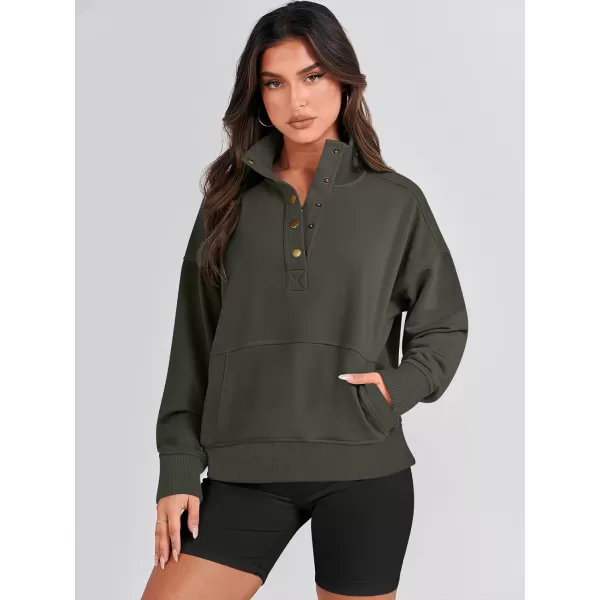 imageANRABESS Womens Casual Long Sleeve Sweatshirt Button Up V Neck Loose Henley Pullover Tops with PocketsDeep Army Green