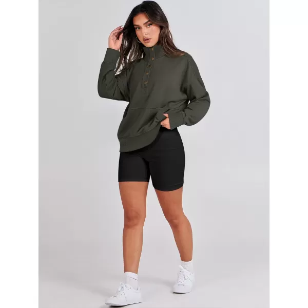 imageANRABESS Womens Casual Long Sleeve Sweatshirt Button Up V Neck Loose Henley Pullover Tops with PocketsDeep Army Green