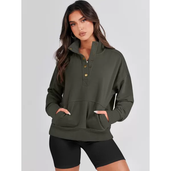 imageANRABESS Womens Casual Long Sleeve Sweatshirt Button Up V Neck Loose Henley Pullover Tops with PocketsDeep Army Green