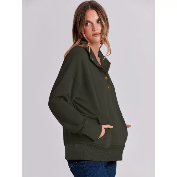 imageANRABESS Womens Casual Long Sleeve Sweatshirt Button Up V Neck Loose Henley Pullover Tops with PocketsDeep Army Green