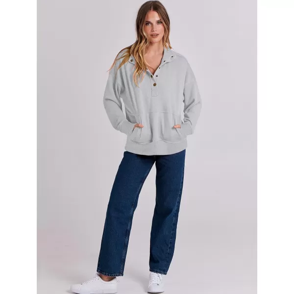imageANRABESS Womens Casual Long Sleeve Sweatshirt Button Up V Neck Loose Henley Pullover Tops with PocketsGray