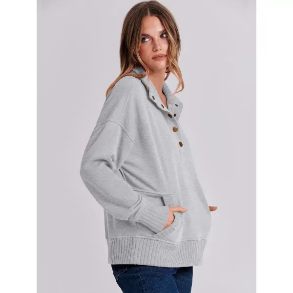 imageANRABESS Womens Casual Long Sleeve Sweatshirt Button Up V Neck Loose Henley Pullover Tops with PocketsGray