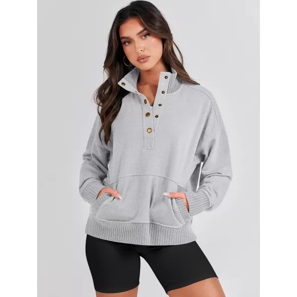 imageANRABESS Womens Casual Long Sleeve Sweatshirt Button Up V Neck Loose Henley Pullover Tops with PocketsGray