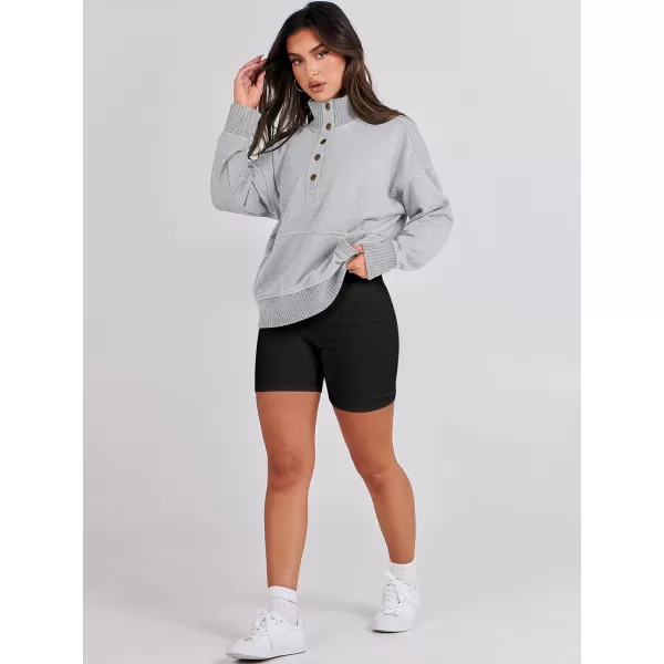 imageANRABESS Womens Casual Long Sleeve Sweatshirt Button Up V Neck Loose Henley Pullover Tops with PocketsGray