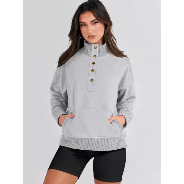 imageANRABESS Womens Casual Long Sleeve Sweatshirt Button Up V Neck Loose Henley Pullover Tops with PocketsGray