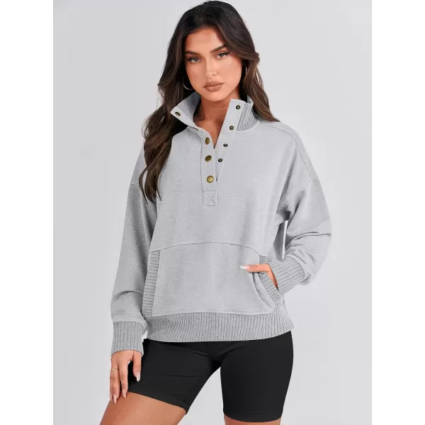 imageANRABESS Womens Casual Long Sleeve Sweatshirt Button Up V Neck Loose Henley Pullover Tops with PocketsGray