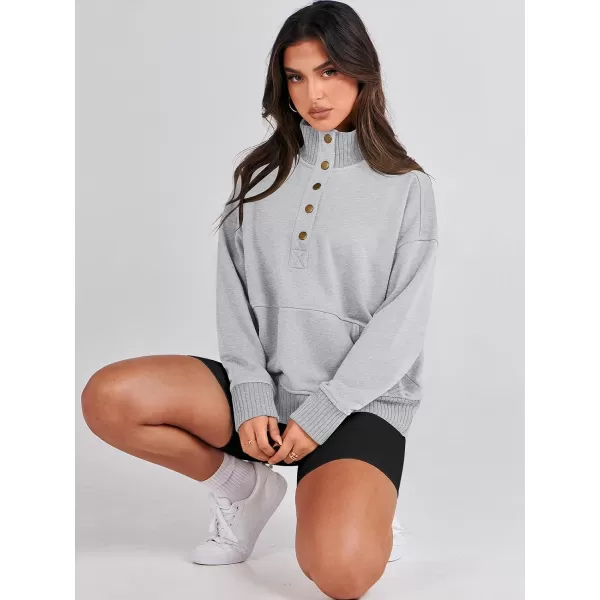 imageANRABESS Womens Casual Long Sleeve Sweatshirt Button Up V Neck Loose Henley Pullover Tops with PocketsGray