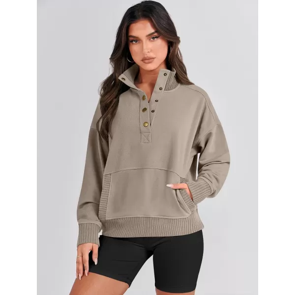 imageANRABESS Womens Casual Long Sleeve Sweatshirt Button Up V Neck Loose Henley Pullover Tops with PocketsKhaki