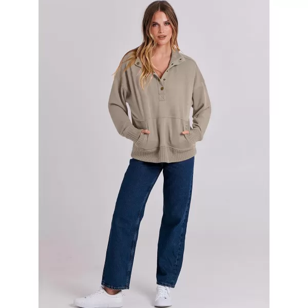 imageANRABESS Womens Casual Long Sleeve Sweatshirt Button Up V Neck Loose Henley Pullover Tops with PocketsKhaki
