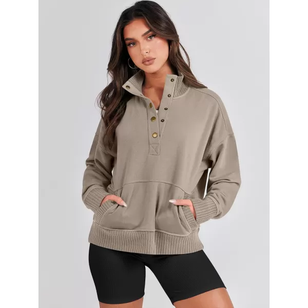 imageANRABESS Womens Casual Long Sleeve Sweatshirt Button Up V Neck Loose Henley Pullover Tops with PocketsKhaki