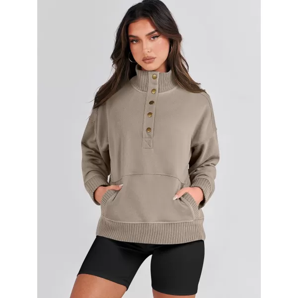 imageANRABESS Womens Casual Long Sleeve Sweatshirt Button Up V Neck Loose Henley Pullover Tops with PocketsKhaki
