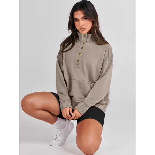 imageANRABESS Womens Casual Long Sleeve Sweatshirt Button Up V Neck Loose Henley Pullover Tops with PocketsKhaki
