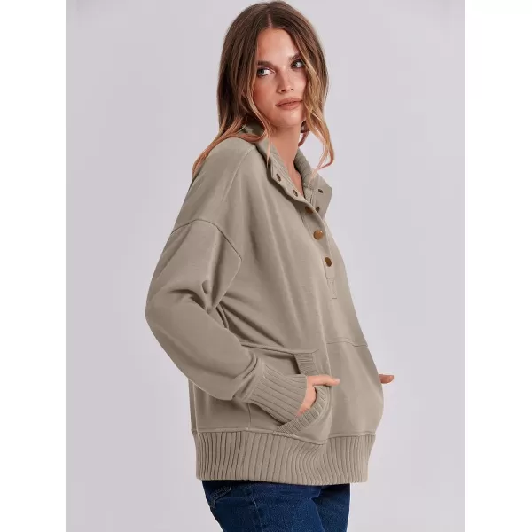 imageANRABESS Womens Casual Long Sleeve Sweatshirt Button Up V Neck Loose Henley Pullover Tops with PocketsKhaki