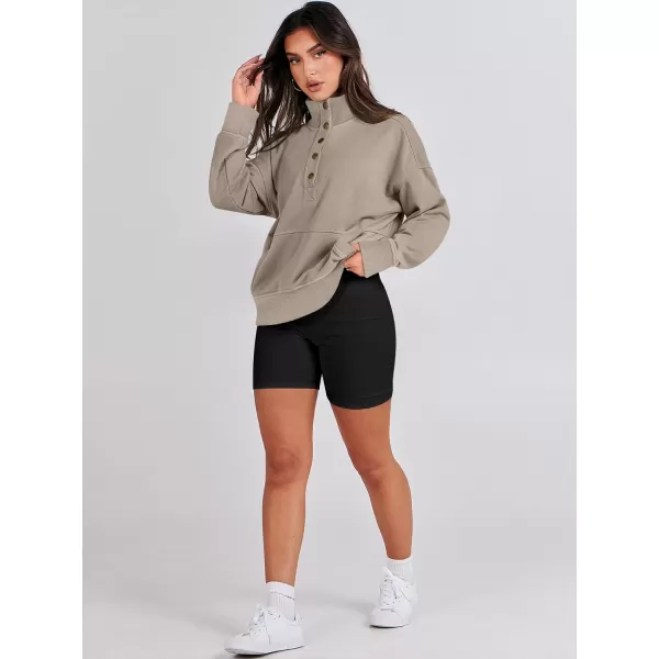 imageANRABESS Womens Casual Long Sleeve Sweatshirt Button Up V Neck Loose Henley Pullover Tops with PocketsKhaki