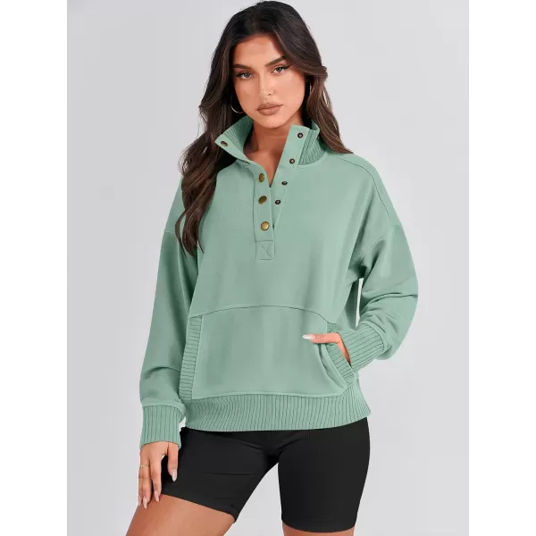 imageANRABESS Womens Casual Long Sleeve Sweatshirt Button Up V Neck Loose Henley Pullover Tops with PocketsPea Green