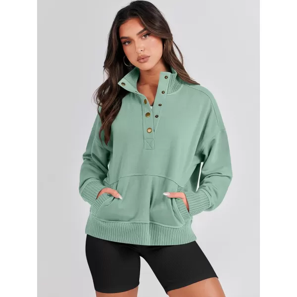 imageANRABESS Womens Casual Long Sleeve Sweatshirt Button Up V Neck Loose Henley Pullover Tops with PocketsPea Green