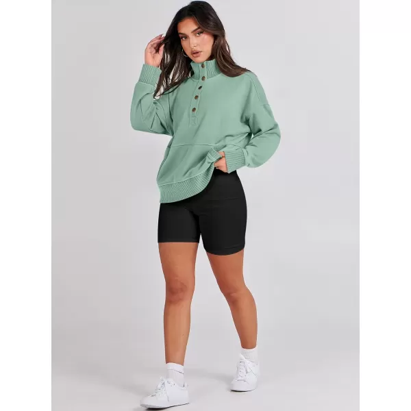 imageANRABESS Womens Casual Long Sleeve Sweatshirt Button Up V Neck Loose Henley Pullover Tops with PocketsPea Green