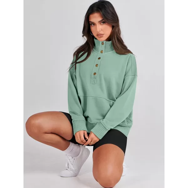 imageANRABESS Womens Casual Long Sleeve Sweatshirt Button Up V Neck Loose Henley Pullover Tops with PocketsPea Green